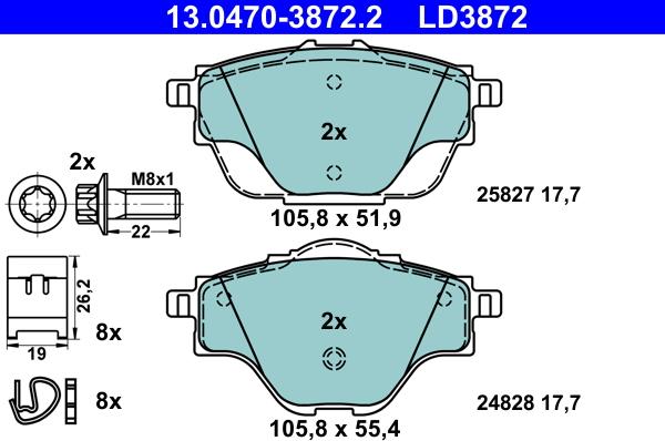 ATE 13.0470-3872.2 - Σετ τακάκια, δισκόφρενα parts5.com