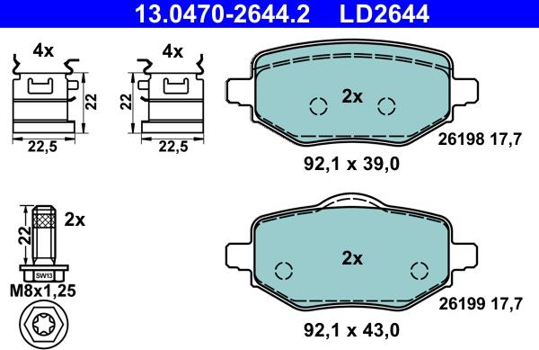 ATE 13.0470-2644.2 - Set placute frana,frana disc parts5.com