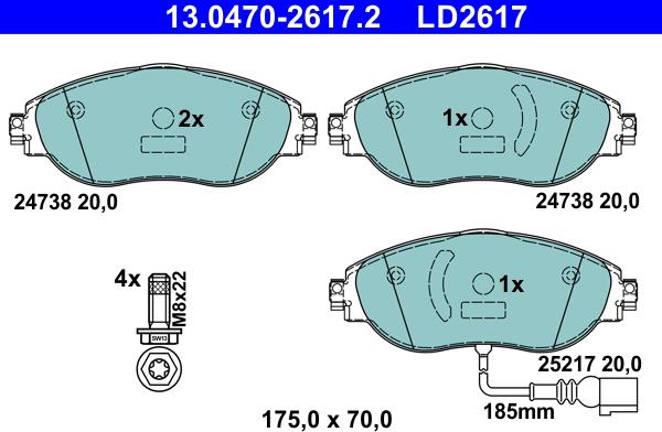 ATE 13.0470-2617.2 - Set placute frana,frana disc parts5.com