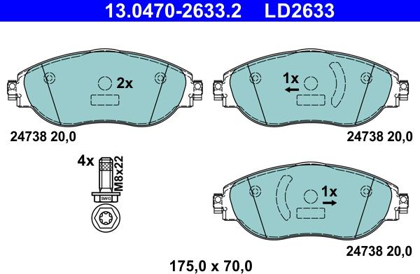 ATE 13.0470-2633.2 - Juego de pastillas de freno parts5.com