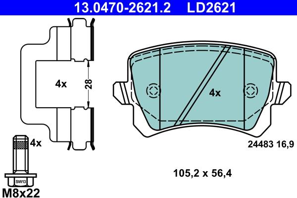 ATE 13.0470-2621.2 - Σετ τακάκια, δισκόφρενα parts5.com