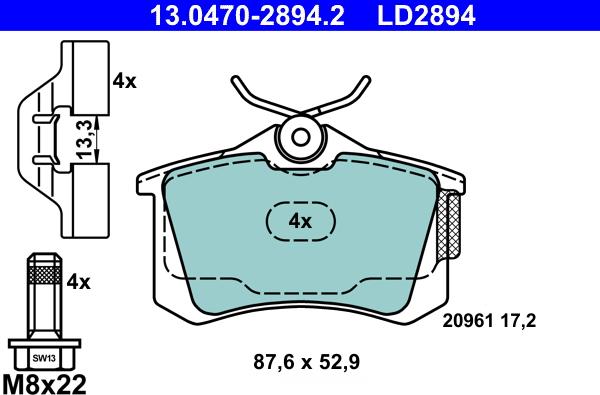 ATE 13.0470-2894.2 - Σετ τακάκια, δισκόφρενα parts5.com