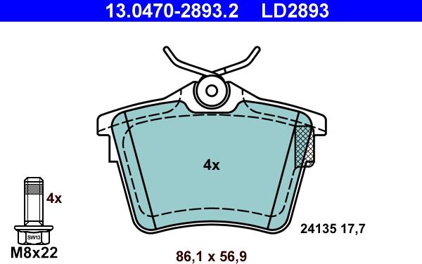 ATE 13.0470-2893.2 - Juego de pastillas de freno parts5.com