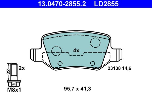 ATE 13.0470-2855.2 - Bremsbelagsatz, Scheibenbremse parts5.com