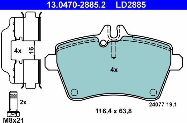 ATE 13.0470-2885.2 - Sada brzdových platničiek kotúčovej brzdy parts5.com