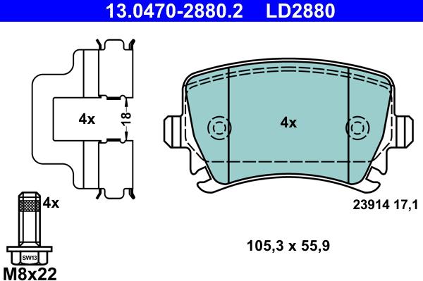 ATE 13.0470-2880.2 - Brake Pad Set, disc brake parts5.com