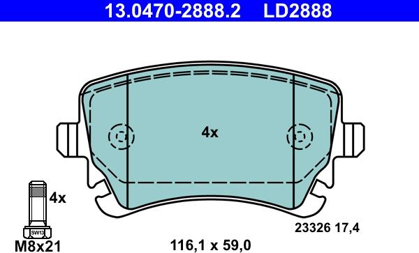 ATE 13.0470-2888.2 - Kit de plaquettes de frein, frein à disque parts5.com