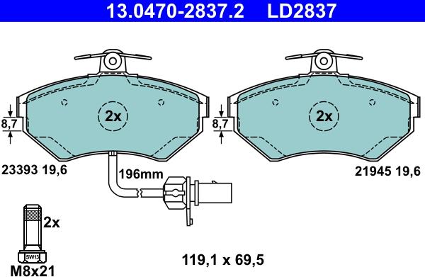 ATE 13.0470-2837.2 - Fékbetétkészlet, tárcsafék parts5.com