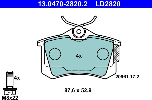 ATE 13.0470-2820.2 - Juego de pastillas de freno parts5.com