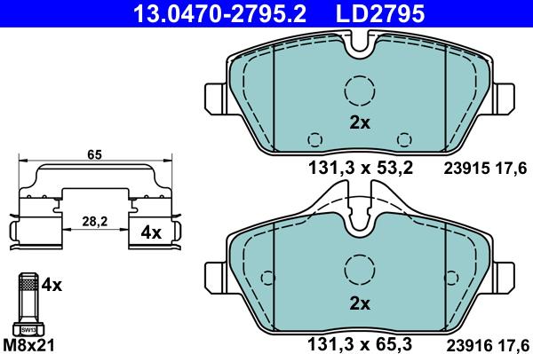 ATE 13.0470-2795.2 - Juego de pastillas de freno parts5.com