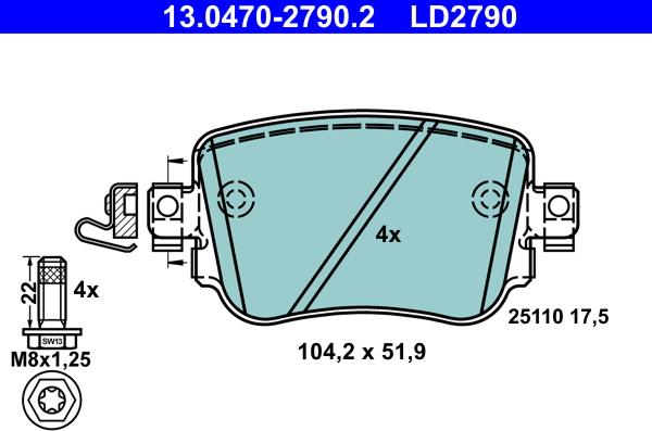 ATE 13.0470-2790.2 - Juego de pastillas de freno parts5.com