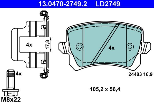 ATE 13.0470-2749.2 - Sada brzdových destiček, kotoučová brzda parts5.com