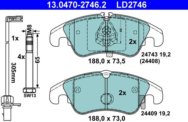 ATE 13.0470-2746.2 - Set placute frana,frana disc parts5.com