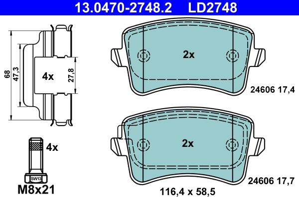 ATE 13.0470-2748.2 - Juego de pastillas de freno parts5.com