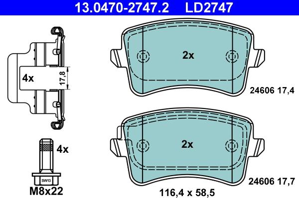 ATE 13.0470-2747.2 - Set placute frana,frana disc parts5.com