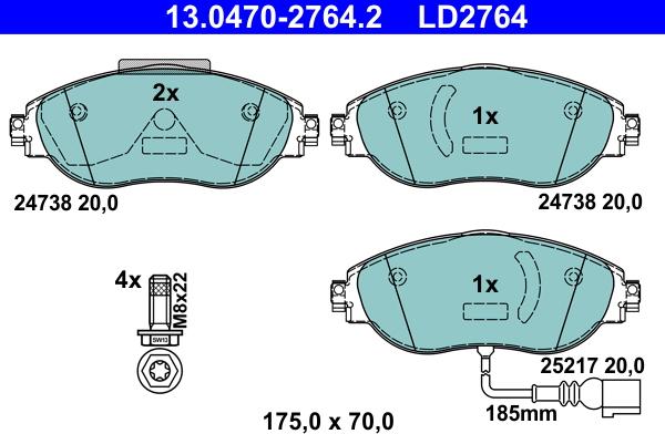 ATE 13.0470-2764.2 - Juego de pastillas de freno parts5.com