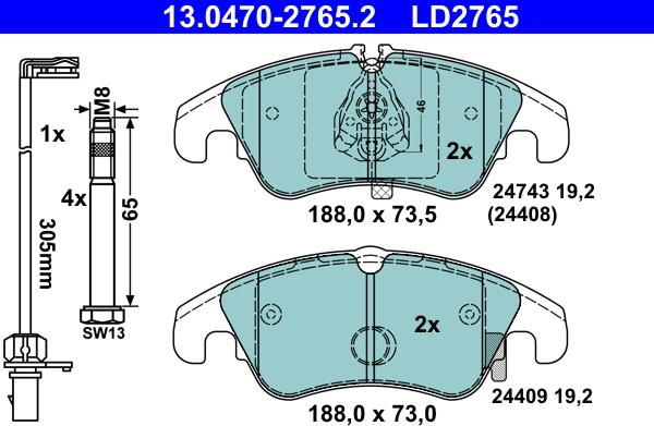 ATE 13.0470-2765.2 - Brake Pad Set, disc brake parts5.com