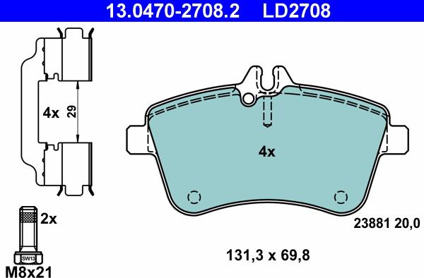 ATE 13.0470-2708.2 - Brake Pad Set, disc brake parts5.com