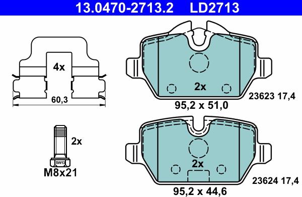 ATE 13.0470-2713.2 - Juego de pastillas de freno parts5.com