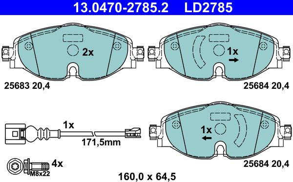 ATE 13.0470-2785.2 - Тормозные колодки, дисковые, комплект parts5.com