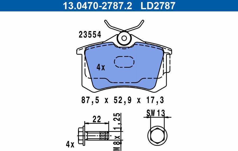 ATE 13.0470-2787.2 - Kit de plaquettes de frein, frein à disque parts5.com