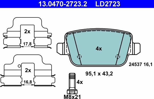 ATE 13.0470-2723.2 - Komplet zavornih oblog, ploscne (kolutne) zavore parts5.com