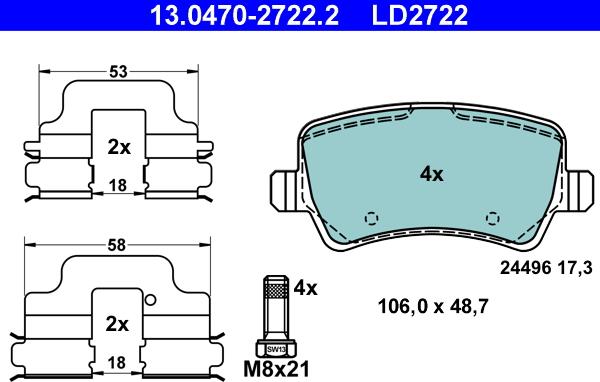 ATE 13.0470-2722.2 - Set placute frana,frana disc parts5.com