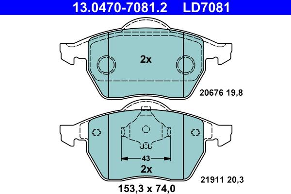 ATE 13.0470-7081.2 - Komplet pločica, disk-kočnica parts5.com