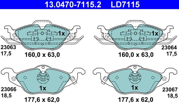 ATE 13.0470-7115.2 - Zestaw klocków hamulcowych, hamulce tarczowe parts5.com