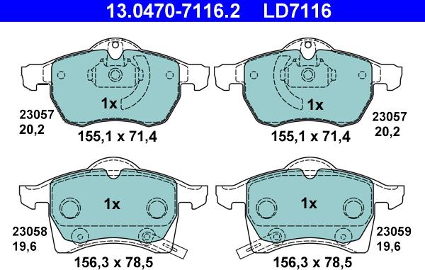 ATE 13.0470-7116.2 - Brake Pad Set, disc brake parts5.com