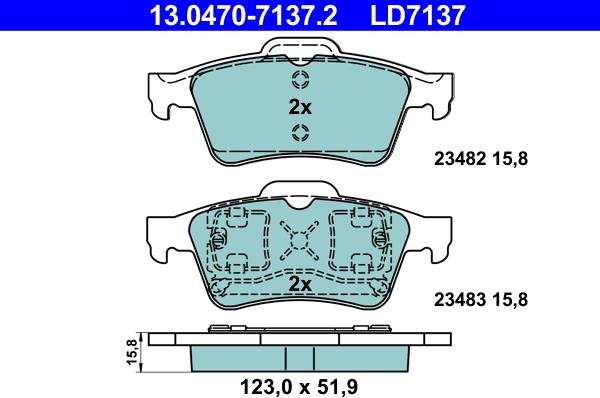 ATE 13.0470-7137.2 - Тормозные колодки, дисковые, комплект parts5.com