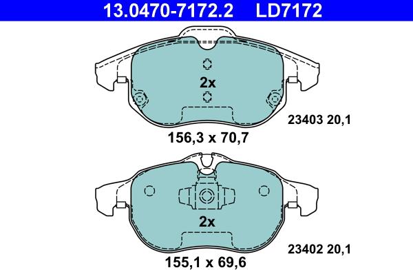 ATE 13.0470-7172.2 - Set placute frana,frana disc parts5.com