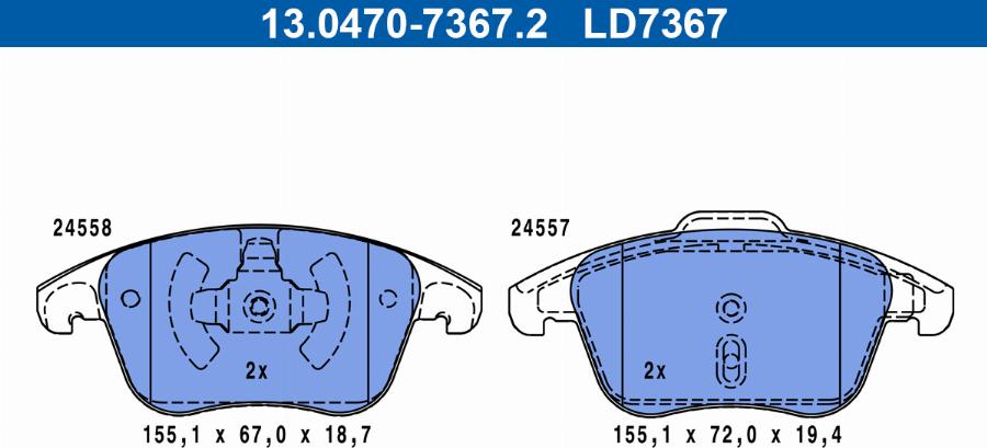 ATE 13.0470-7367.2 - Kit de plaquettes de frein, frein à disque parts5.com