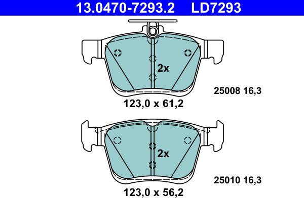 ATE 13.0470-7293.2 - Тормозные колодки, дисковые, комплект parts5.com