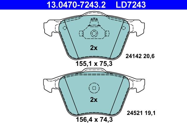 ATE 13.0470-7243.2 - Komplet zavornih oblog, ploscne (kolutne) zavore parts5.com