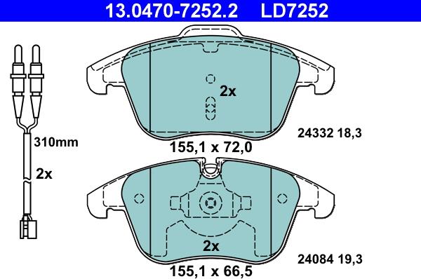 ATE 13.0470-7252.2 - Brake Pad Set, disc brake parts5.com