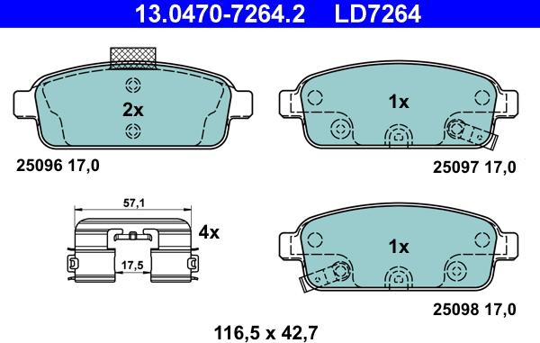 ATE 13.0470-7264.2 - Sada brzdových platničiek kotúčovej brzdy parts5.com