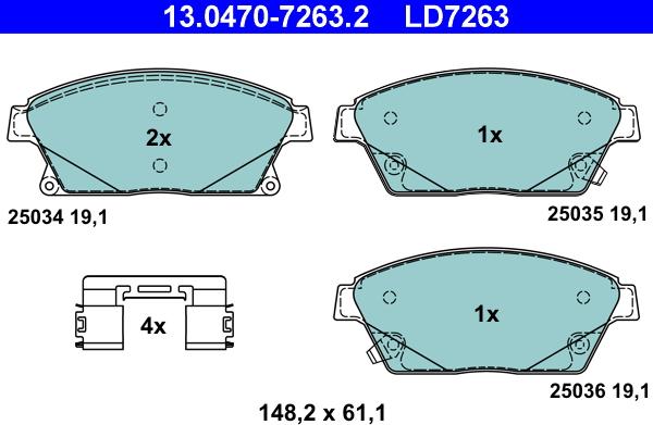 ATE 13.0470-7263.2 - Sada brzdových destiček, kotoučová brzda parts5.com