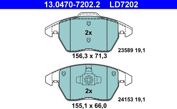 ATE 13.0470-7202.2 - Kit de plaquettes de frein, frein à disque parts5.com