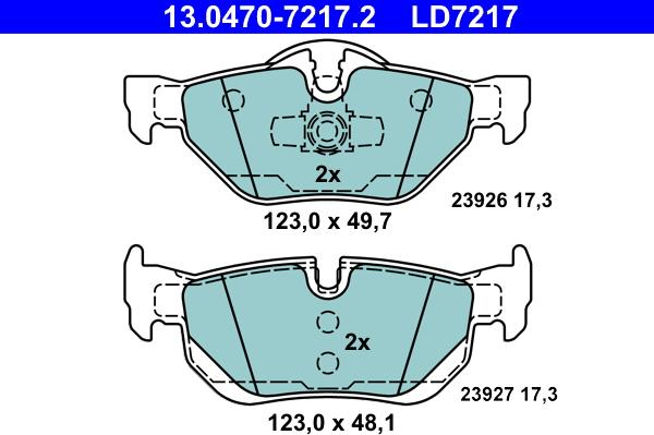 ATE 13.0470-7217.2 - Komplet zavornih oblog, ploscne (kolutne) zavore parts5.com