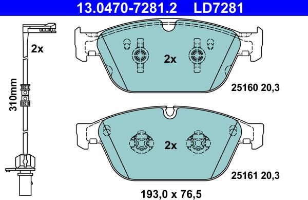 ATE 13.0470-7281.2 - Fren balata seti, diskli fren parts5.com