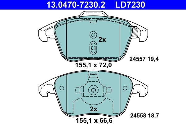 ATE 13.0470-7230.2 - Bremsbelagsatz, Scheibenbremse parts5.com