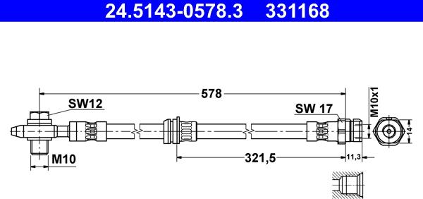 ATE 24.5143-0578.3 - Brake Hose parts5.com