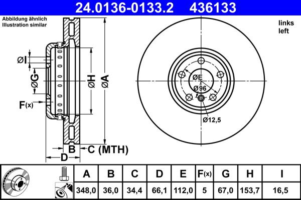 ATE 24.0136-0133.2 - Disco de freno parts5.com