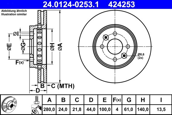 ATE 24.0124-0253.1 - Disco de freno parts5.com