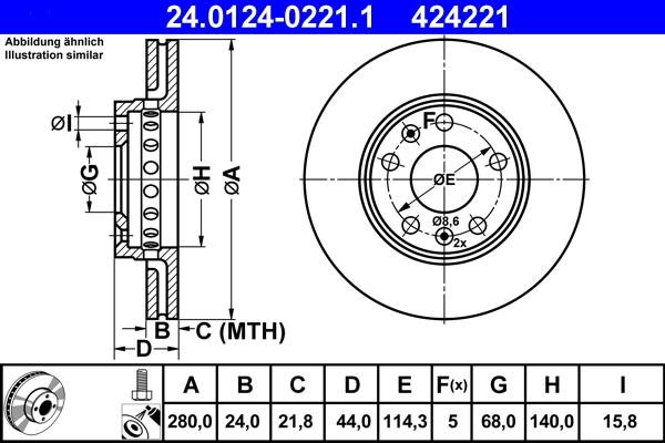 ATE 24.0124-0221.1 - Brzdový kotouč parts5.com