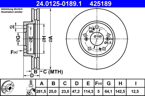 ATE 24.0125-0189.1 - Disco de freno parts5.com