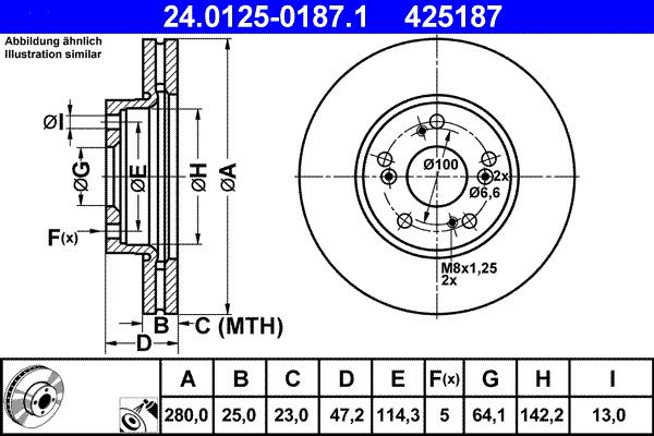 ATE 24.0125-0187.1 - Disco de freno parts5.com