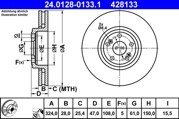 ATE 24.0128-0133.1 - Bremsscheibe parts5.com