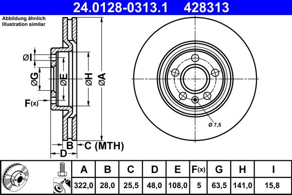 ATE 24.0128-0313.1 - Brake Disc parts5.com